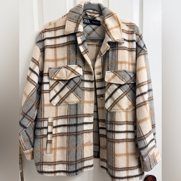 Zara Cream and Tan Plaid Jacket - Picture 1 of 4